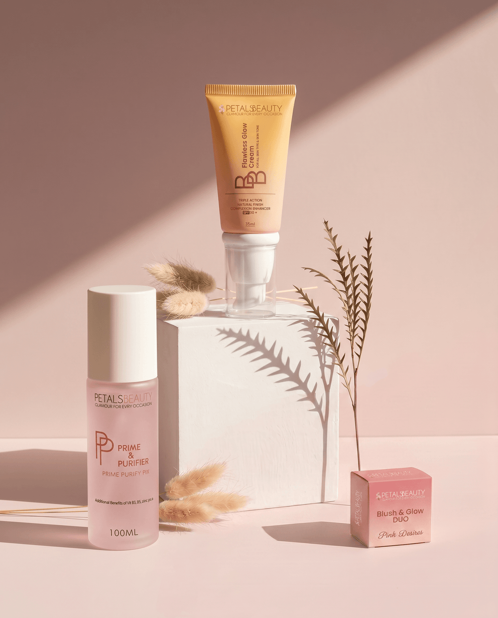 Quick-ready bundle contents: Prime and Purifier, BB cream and a Blush and Glow duo