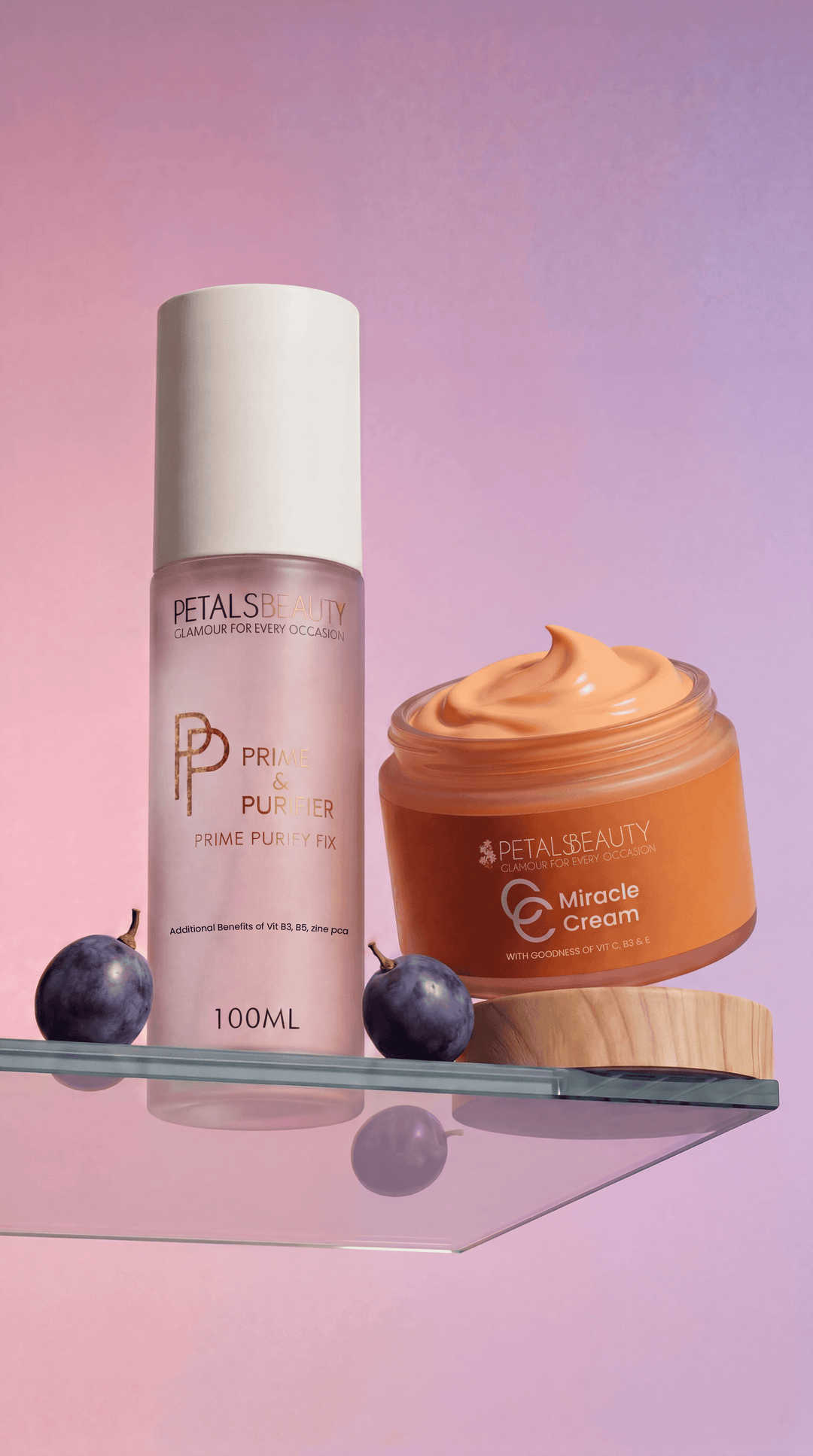 Vitamins Boost Bundle: Miracle C Cream and Prime and Purifier shown together