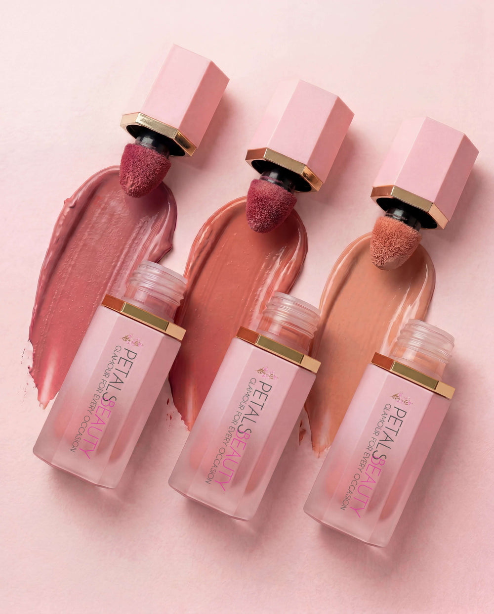Three Petals Beauty liquid blushes from the new shades bundle shown together