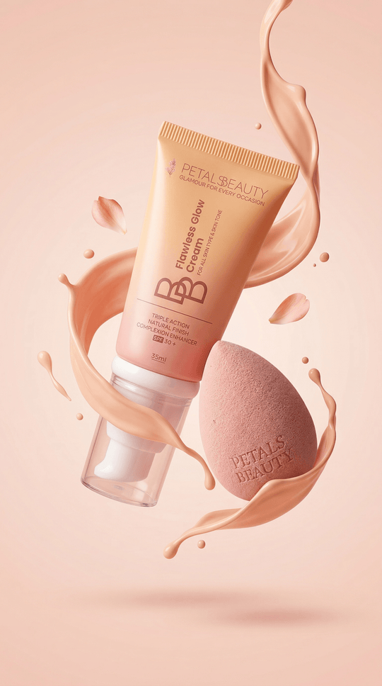 Flawless Glow BB cream and ultra soft beauty blender sponge shown together
