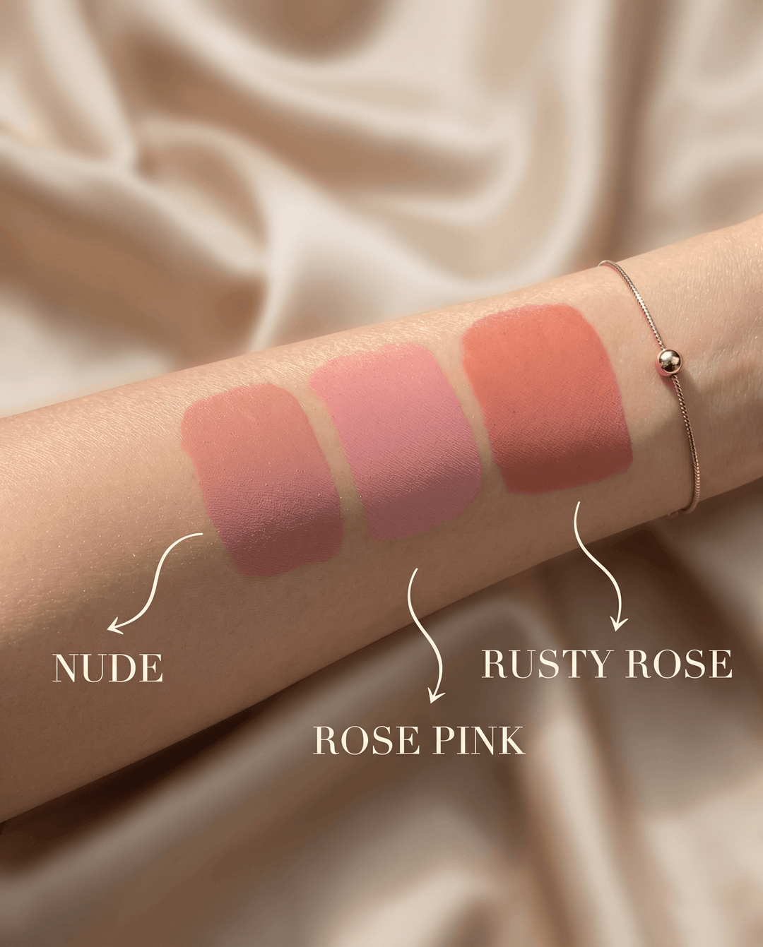 All three liquid blush shades from Petals Beauty with packaging