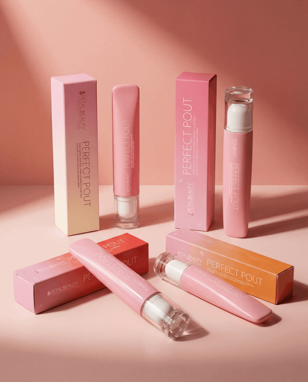 Perfect Pout lip gloss bundle with all four tubes laid out