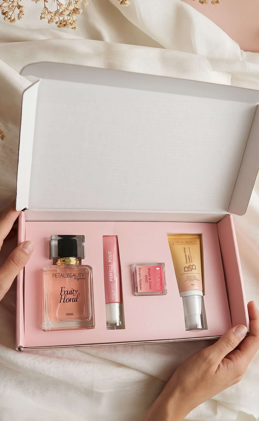 Petals Signature Box gift set shown with its contents