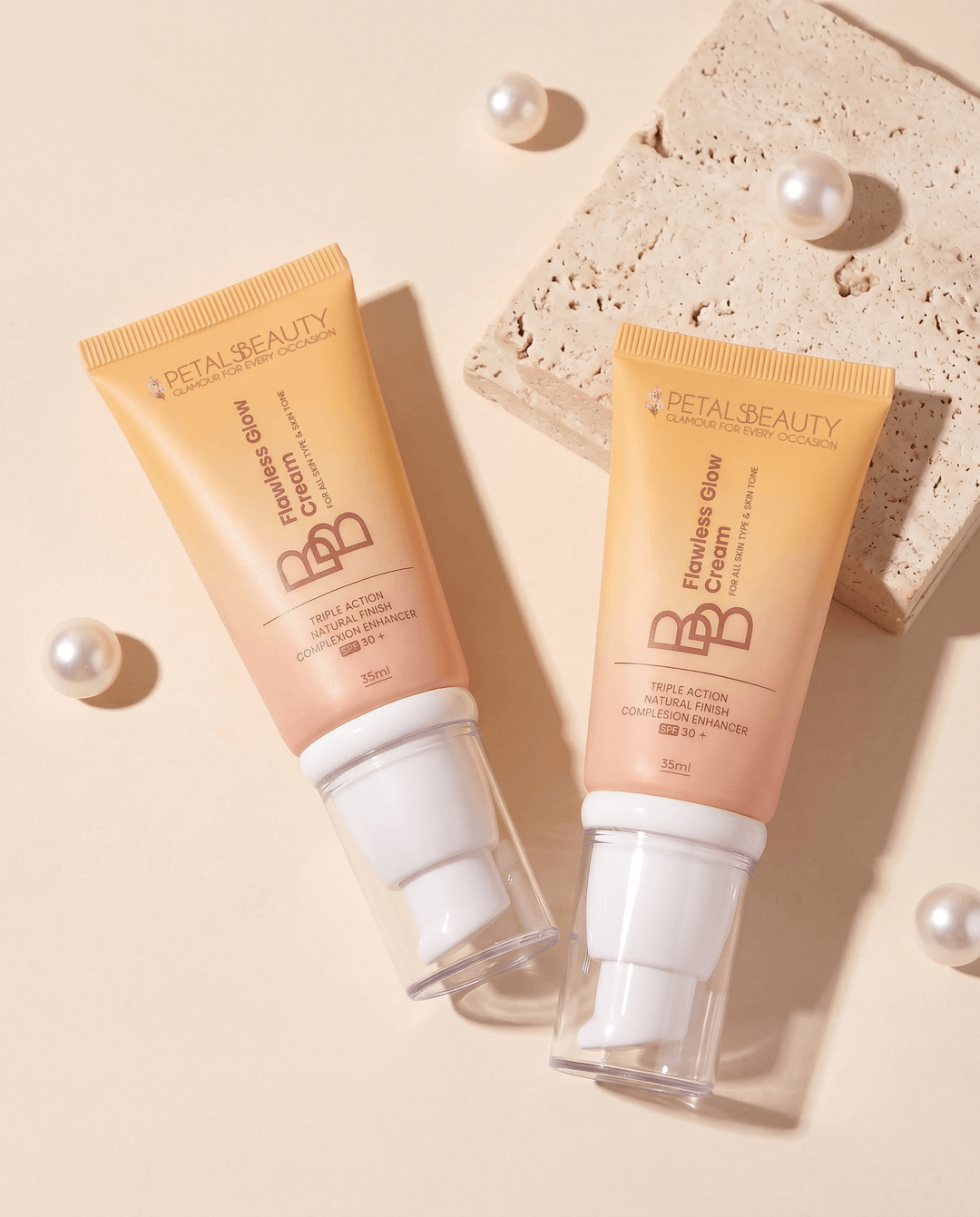 Two tubes of Flawless Glow BB Cream shown with packaging