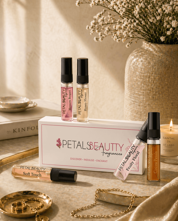 Five Petals Beauty perfume tester bottles shown together