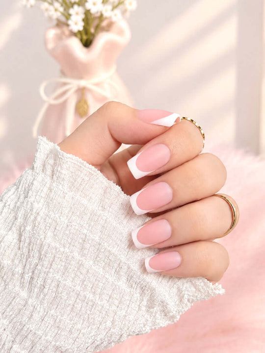 Matte Pink French Tip Press-On Nails