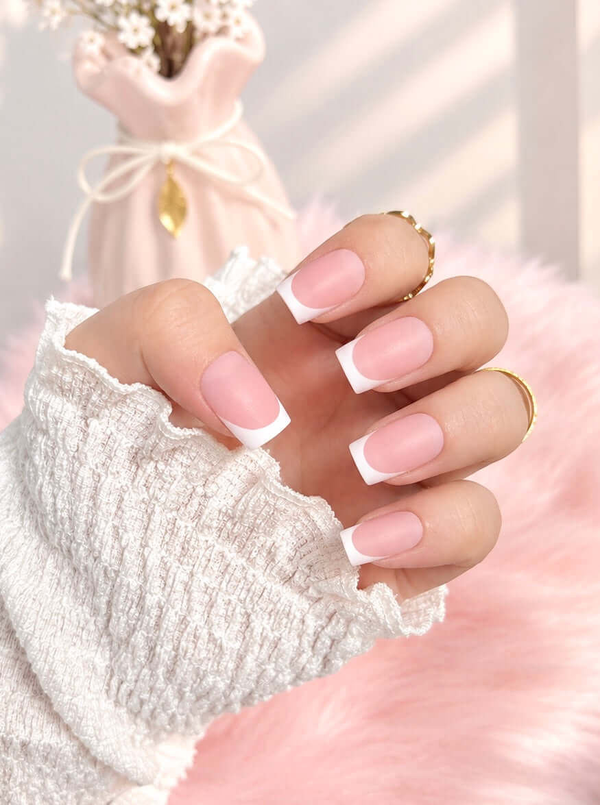 Matte Pink French Tip Press-On Nails