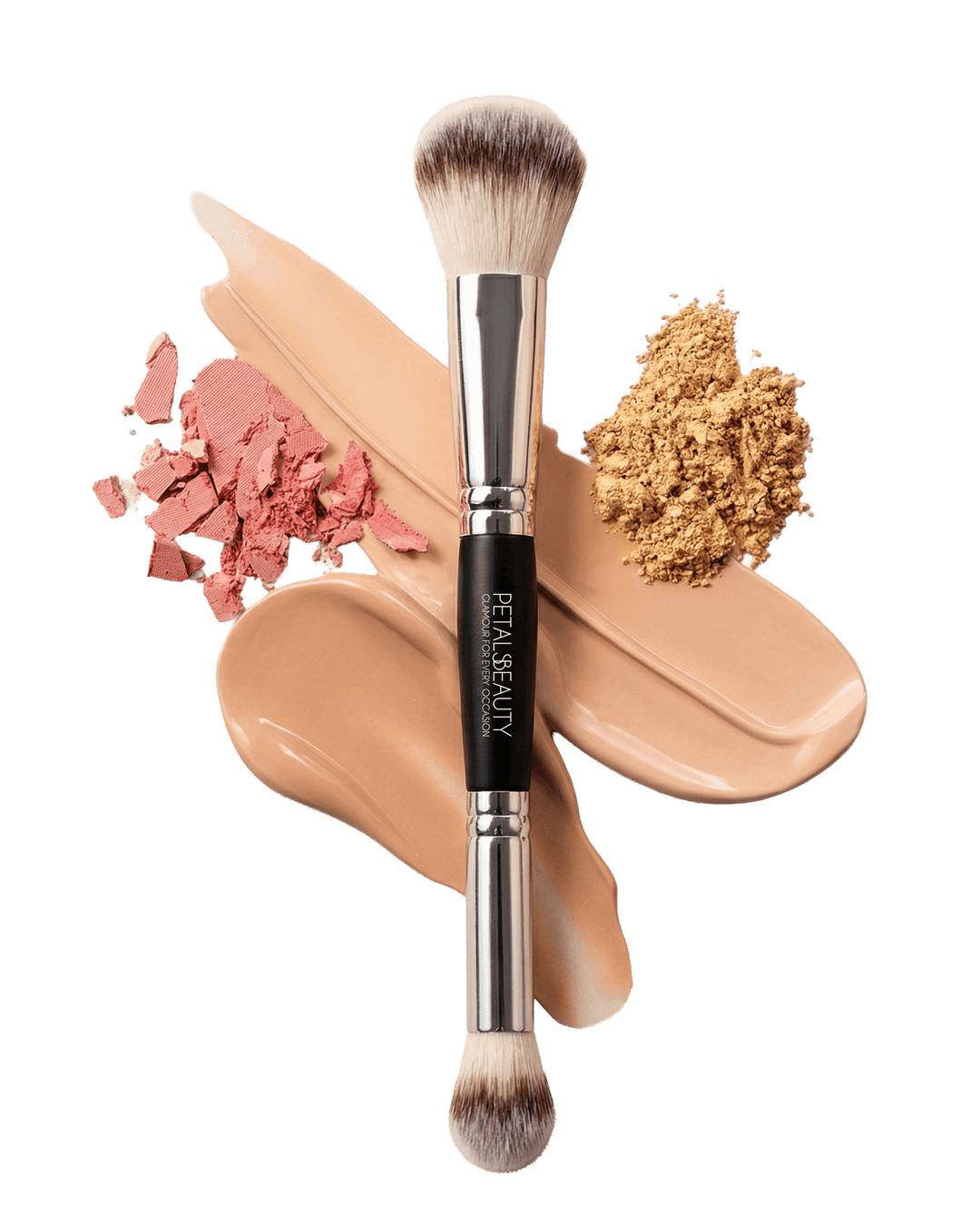 Multipurpose makeup brush with fluffy blending end and precision contour end