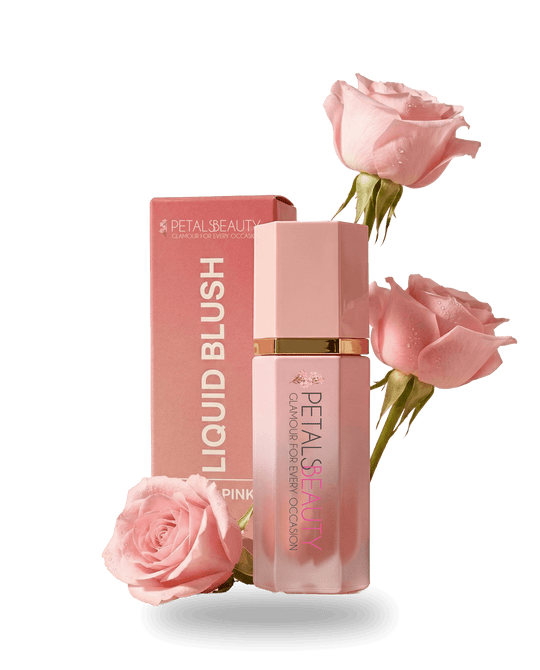 Rose Pink liquid blush 5ml bottle by The Petals Beauty on a plain background