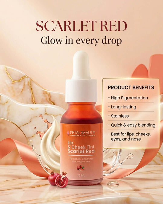 Scarlet Red lip and cheek tint benefits: buildable colour for lips and cheeks