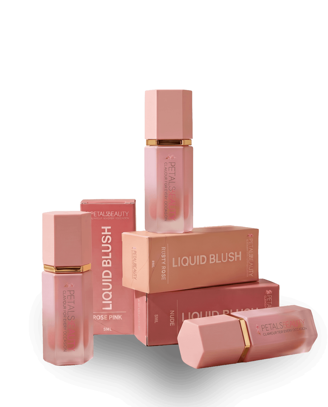 Three Petals Beauty liquid blushes in Rusty Rose, Nude and Rose Pink shades