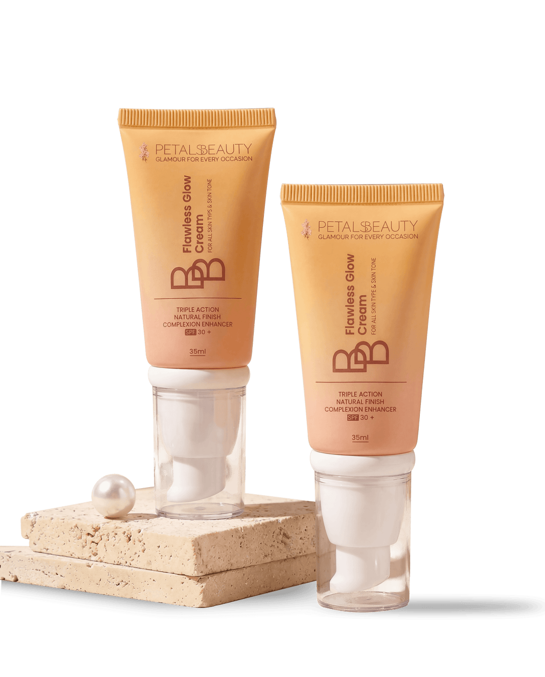 Two tubes of Petals Beauty Flawless Glow BB Cream with SPF 30 plus
