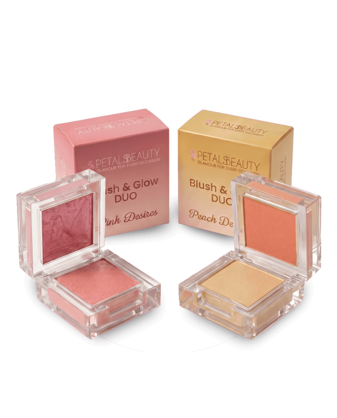 Blush and Glow bundle with Pink Desires rose glow and Peach Desires gold glow compacts