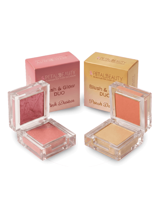 Blush and Glow bundle with Pink Desires rose glow and Peach Desires gold glow compacts