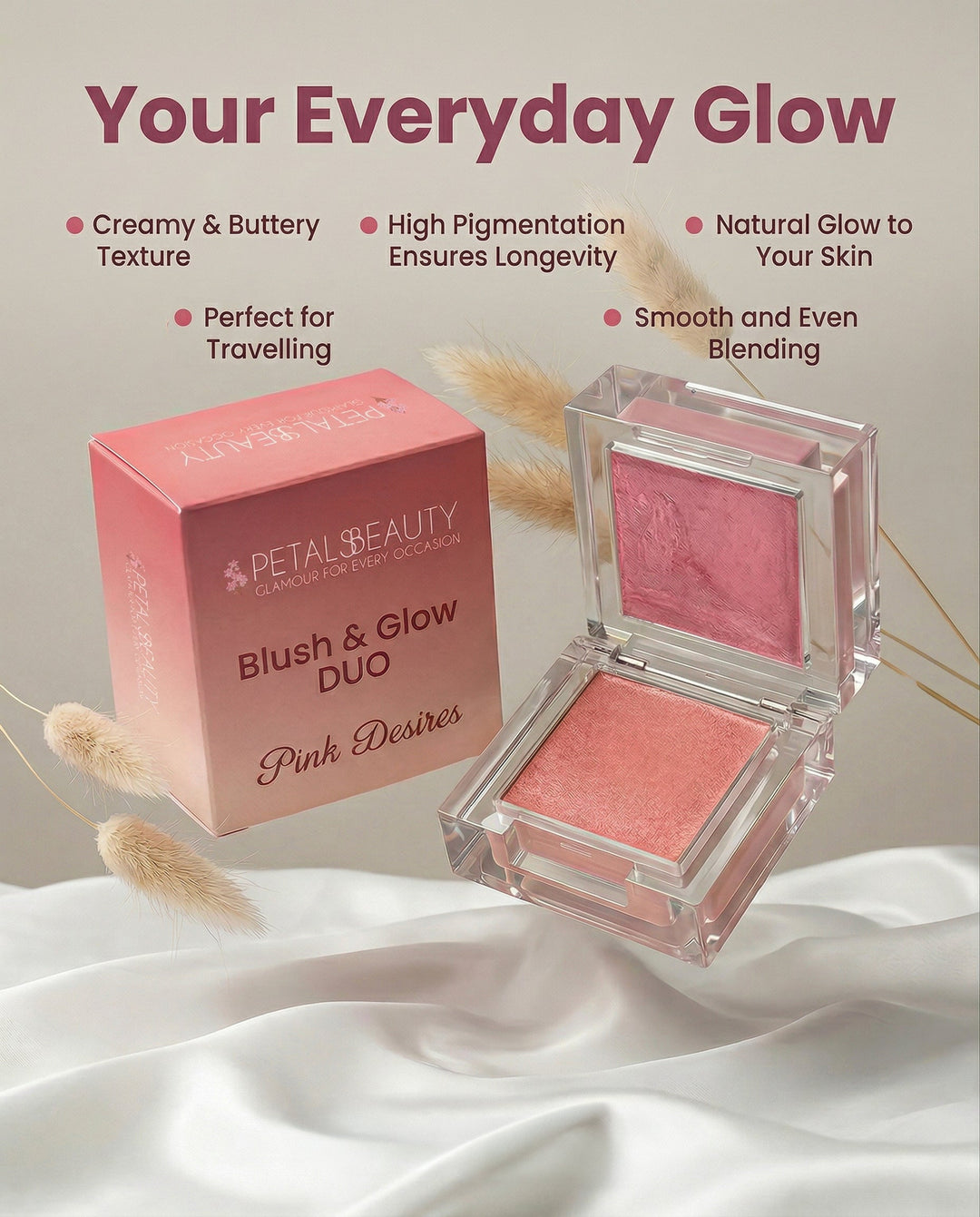 Blush and Glow Duo benefits: cream blush and highlighter in one travel-friendly compact