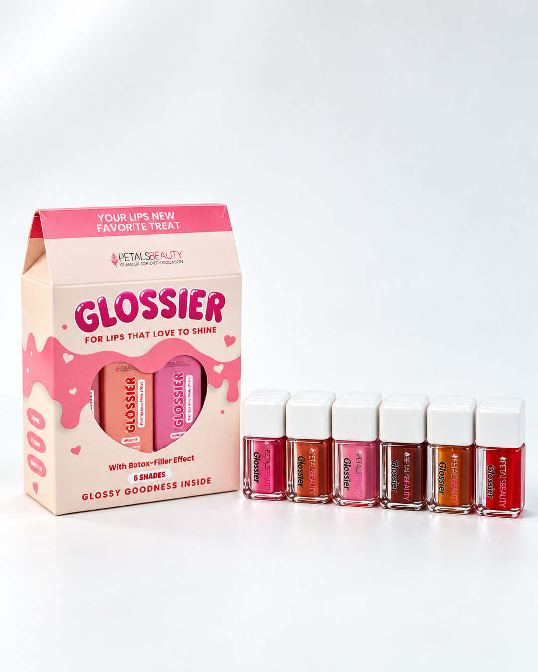 Glossier Bundle with all 6 GLOSSIER lip gloss shades by Petals Beauty
