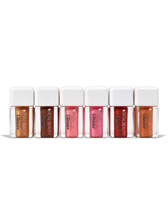 GLOSSIER plumping lip gloss by Petals Beauty in 6 shades: Crave, Bloom, Doll, Oat, Mocha and Peachy
