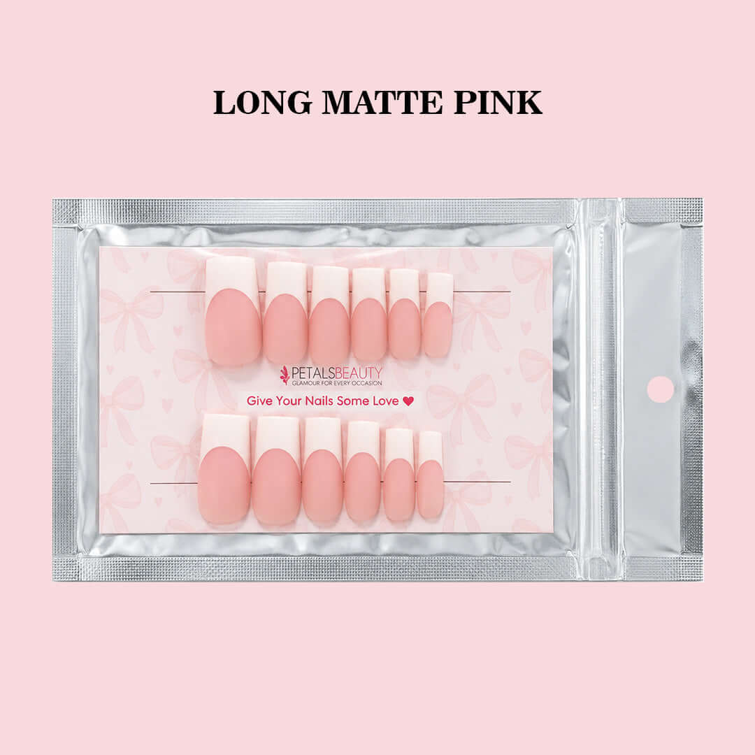 Petals Beauty press-on nails in Long Matte Pink design