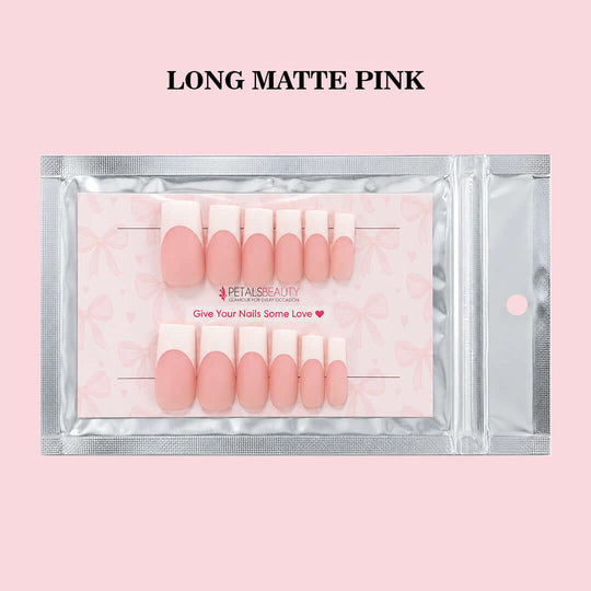 Petals Beauty press-on nails in Long Matte Pink design