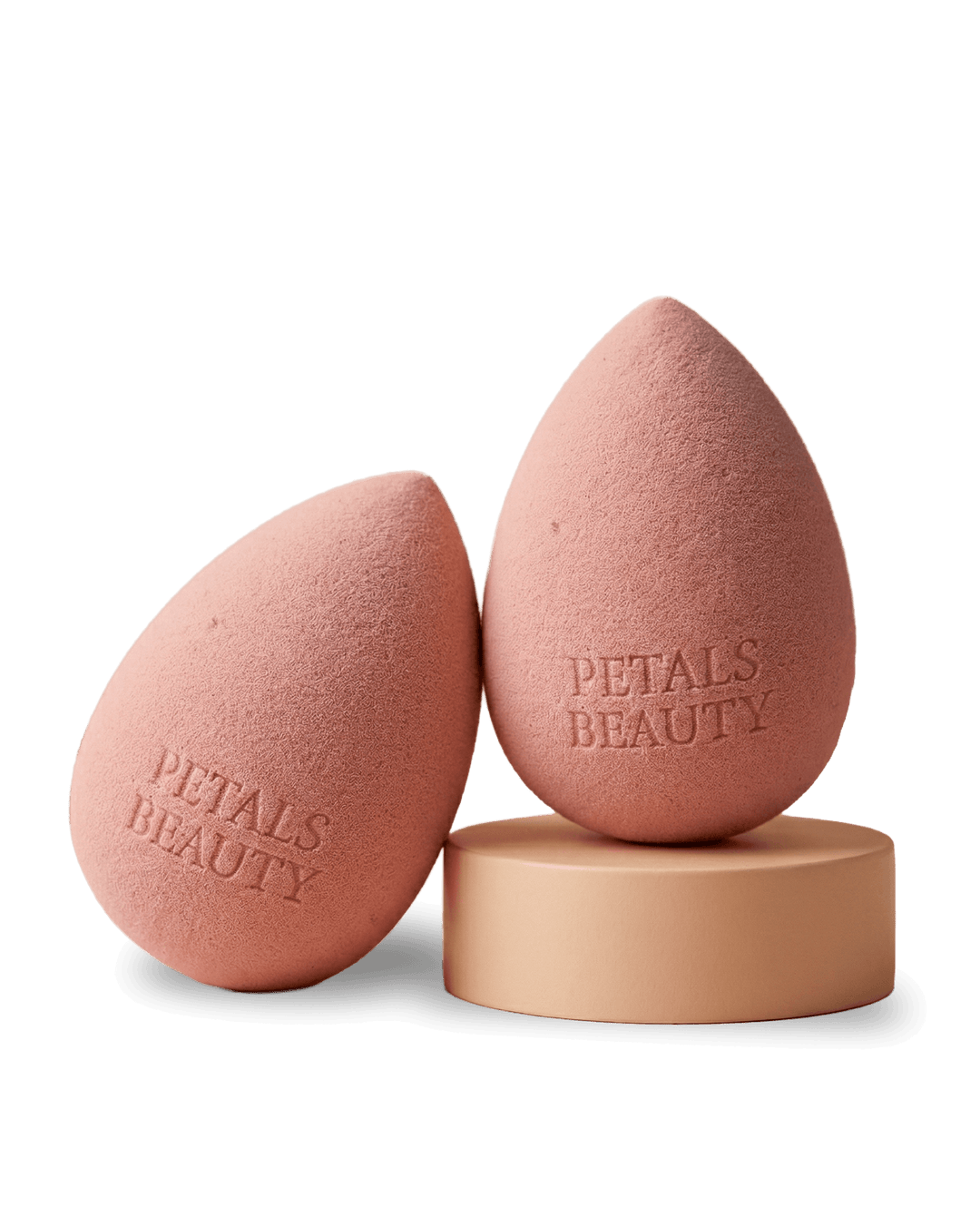 Two ultra soft teardrop beauty blender makeup sponges by Petals Beauty