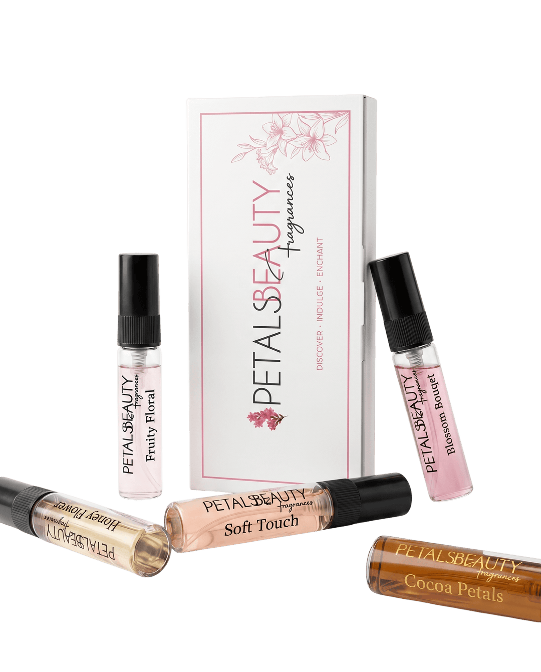 Set of all five Petals Beauty fragrance testers