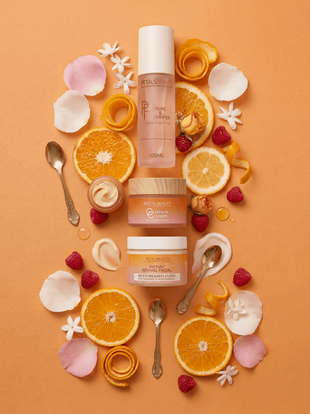 Glass-Skin Bundle contents with Prime and Purifier, Miracle C Cream and Instant Revival Facial