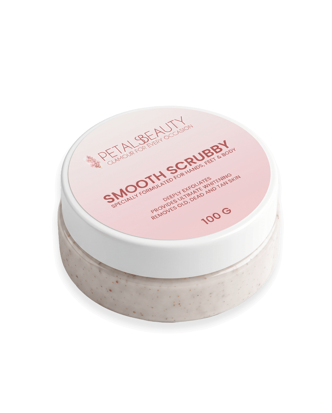Smooth Scrubby 100g walnut body scrub jar by The Petals Beauty