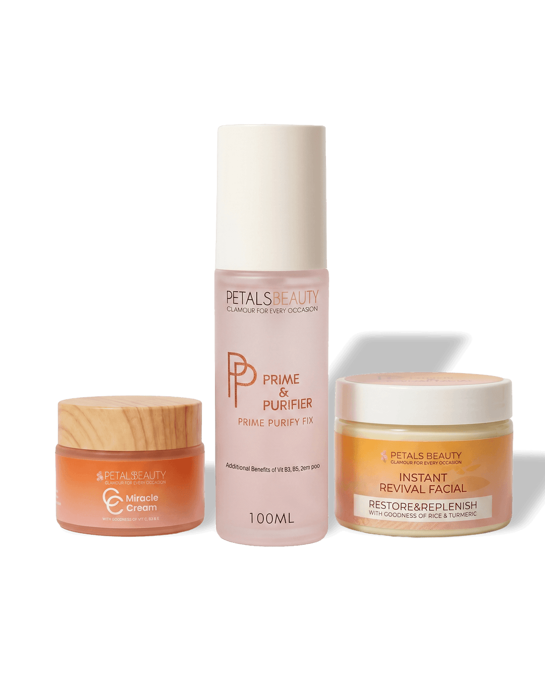 Glass-Skin Bundle with Prime and Purifier, Miracle C Cream, Instant Revival Facial and free sponge