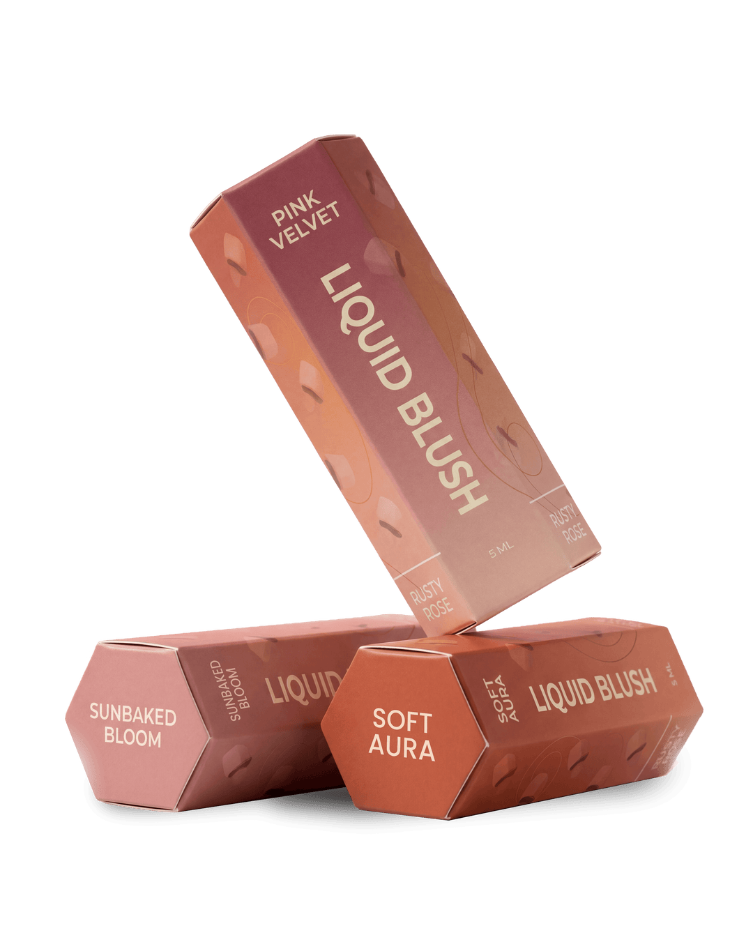 Bundle of three Petals Beauty liquid blushes in Pink Velvet, Soft Aura and Sunbaked Bloom shades
